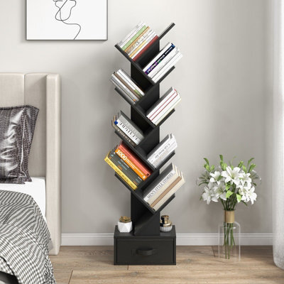 Costway 10 Tiers Bookshelf Display Bookcase Tree Shaped Storage Rack Shelves With Drawer - image 1