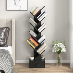 Costway 10 Tiers Bookshelf Display Bookcase Tree Shaped Storage Rack Shelves With Drawer - thumbnail 1