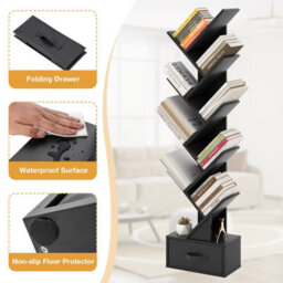 Costway 10 Tiers Bookshelf Display Bookcase Tree Shaped Storage Rack Shelves With Drawer - thumbnail 6