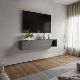 FurniComp LTD Furnicomp Combo 138Cm Floating Wall Hung Tv Unit With Shaped Door - Lead Grey Com-26-08 - thumbnail 1
