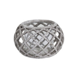 Hill Interiors Large Round Ceramic Lattice Hurricane Lantern Grey (One Size)