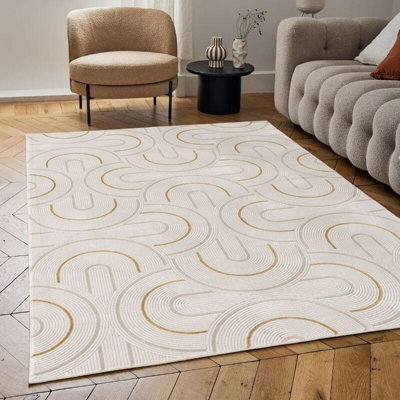 The Rugs Carmel Cream/gold Geometric Area Rug And Runner Non Shedding, Stain Resistant, Soft - image 1