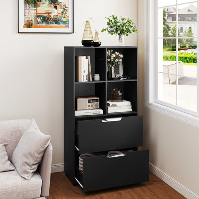 Gainoom 4-Cube Black Bookcase 130Cm 5-Tier Tall Freestanding Bookshelf Modern Open Cube Display Rack - image 1