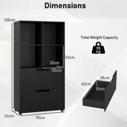 Gainoom 4-Cube Black Bookcase 130Cm 5-Tier Tall Freestanding Bookshelf Modern Open Cube Display Rack - thumbnail 2