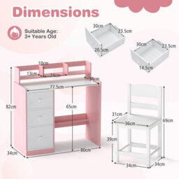 Costway Kids Study Desk And Chair Set Children Writing Desk W/ Hutch-Pink - thumbnail 2