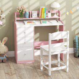 Costway Kids Study Desk And Chair Set Children Writing Desk W/ Hutch-Pink - thumbnail 5