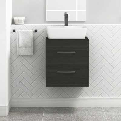 Royal Bathrooms 500mm Wall Hung Vanity Unit 2 Drawer Hale Black & Cube Countertop Basin With Matt Black Handle - image 1