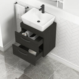 Royal Bathrooms 500mm Wall Hung Vanity Unit 2 Drawer Hale Black & Cube Countertop Basin With Matt Black Handle - thumbnail 3