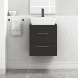 Royal Bathrooms 500mm Wall Hung Vanity Unit 2 Drawer Hale Black & Cube Countertop Basin With Matt Black Handle - thumbnail 1