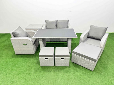 Fimous Outdoor Rattan Garden Furniture Dining Set 7-Seater Reclining Chair Set With Side Table 3 Stools - image 1