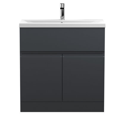 Hudson Reed Urban Soft Black Floor Standing 2 Door Vanity Unit And Ceramic Basin With Silent Close, 850 X 810 X 390 - image 1