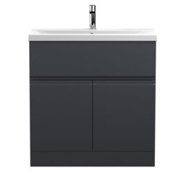 Hudson Reed Urban Soft Black Floor Standing 2 Door Vanity Unit And Ceramic Basin With Silent Close, 850 X 810 X 390 - thumbnail 1