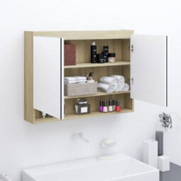 Berkfield Bathroom Mirror Cabinet 80X15X60 Cm Mdf White And Oak