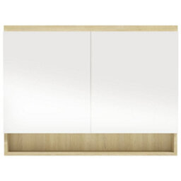 Berkfield Bathroom Mirror Cabinet 80X15X60 Cm Mdf White And Oak - thumbnail 5