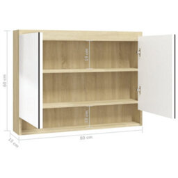 Berkfield Bathroom Mirror Cabinet 80X15X60 Cm Mdf White And Oak - thumbnail 8