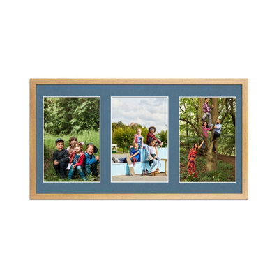 AK Frames 40X20Cm Oak Sleek Multi Photo Frame With Pompadour Mount - Holds 3 Apertures (3X) 6X4 Photos - image 1