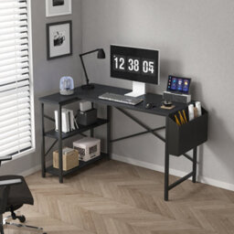 Mcc Direct Computer Desk L Shaped Corner Desk With Adjustable Shelves - Lotus 100Cm Black