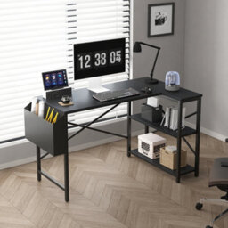 Mcc Direct Computer Desk L Shaped Corner Desk With Adjustable Shelves - Lotus 100Cm Black - thumbnail 2