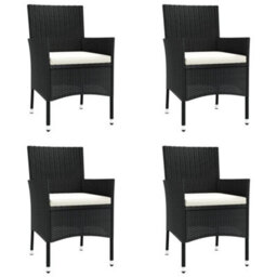Berkfield 5 Piece Garden Bistro Set With Cushions Black Poly Rattan - thumbnail 4