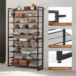 Yaheetech 10-Tier Stackable Iron Shoe Rack, 50-Pair Capacity Modular 2-In-1 Open Design, Rustic Brown - thumbnail 4