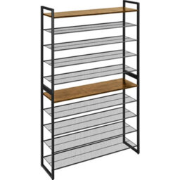 Yaheetech 10-Tier Stackable Iron Shoe Rack, 50-Pair Capacity Modular 2-In-1 Open Design, Rustic Brown - thumbnail 2