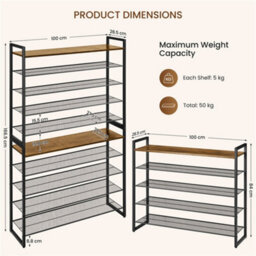 Yaheetech 10-Tier Stackable Iron Shoe Rack, 50-Pair Capacity Modular 2-In-1 Open Design, Rustic Brown - thumbnail 3