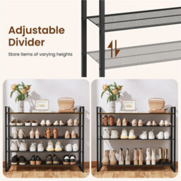 Yaheetech 10-Tier Stackable Iron Shoe Rack, 50-Pair Capacity Modular 2-In-1 Open Design, Rustic Brown - thumbnail 6