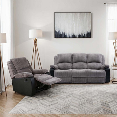 More4Homes Postana Electric Recliner Jumbo Cord 1+3 Seater Sofa Set (Grey) - image 1