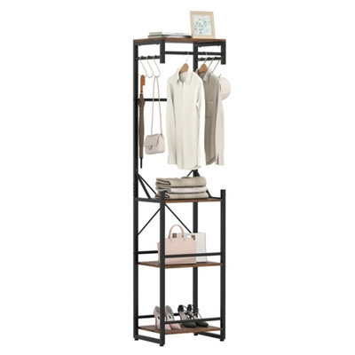 Space Saving Hall Tree With Shoe Rack 3 Tier Wood And Steel Coat Stand - image 1