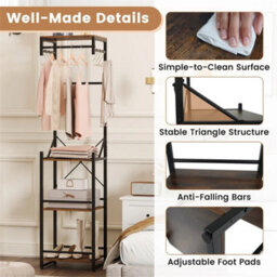 Space Saving Hall Tree With Shoe Rack 3 Tier Wood And Steel Coat Stand - thumbnail 6