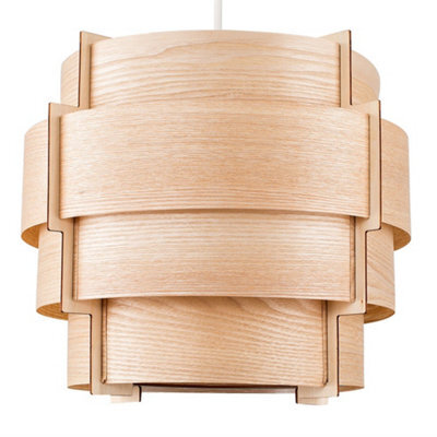 Valuelights Persia Brown Modern Wood Veneer Stepped Drum Ceiling Light Shades (D)35Cm - image 1