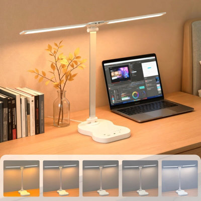 Amorly Dual Swing Arm Dimmable Desk Lamp, 5 Color Modes Usb Charging Led Lamp, White Adjustable Lighting For Home Office & Dorm - image 1