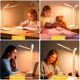 Amorly Dual Swing Arm Dimmable Desk Lamp, 5 Color Modes Usb Charging Led Lamp, White Adjustable Lighting For Home Office & Dorm - thumbnail 8