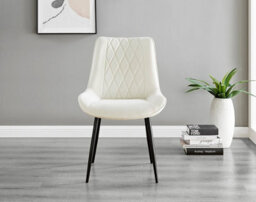 Furniturebox Carson 6 Seater White Marble Effect Rectangular Scratch Resistant Dining Table With 6 Cream Pesaro Velvet Black Leg Chairs - thumbnail 6