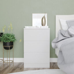 Urbn-Living Urbnliving 62Cm Height White 3 Drawer High Wooden Bedroom Chest Cabinet No Handle Drawer Storage - thumbnail 2