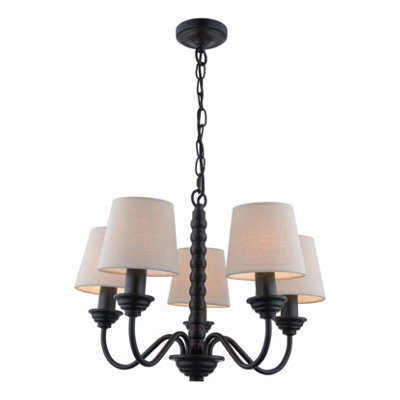 DAR Laura Ashley Norbury 5 Light Armed Pendant Matt Black With Shade