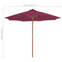 Berkfield Elegant Outdoor Parasol With Wooden Pole 300 Cm Bordeaux Red - thumbnail 7