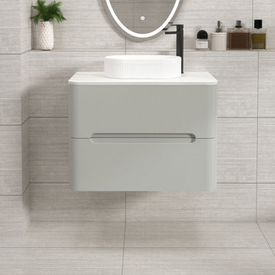 Royal Bathrooms Venice 700mm Dove Grey Wall Mounted Bathroom Countertop Vanity Unit 2 Drawer With Lyon Basin - image 1