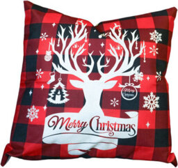 Netagon Xmas Haus Christmas Themed Cushion Plaid Stag Red/black Linen