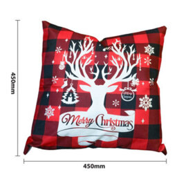 Netagon Xmas Haus Christmas Themed Cushion Plaid Stag Red/black Linen - thumbnail 2