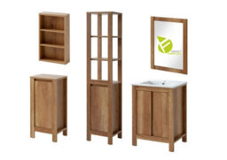 Impact Furniture Freestanding Bathroom Cabinets Furniture Set 600mm Vanity Sink Unit Mirror Tall Storage Cabinet Oak Effect Classic - thumbnail 2