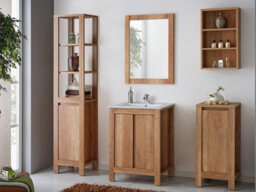 Impact Furniture Freestanding Bathroom Cabinets Furniture Set 600mm Vanity Sink Unit Mirror Tall Storage Cabinet Oak Effect Classic