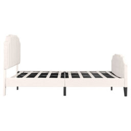 Abrihome 4Ft6 Double Upholstered Bed Frame With Adjustable Chic Channel-Tufted Headboard, Velvet, Beige (No Mattress) - thumbnail 8
