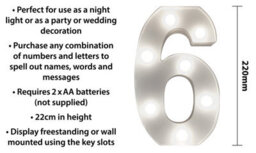 St Helens Home And Garden Battery Operated 3D Led Number 6 Light - thumbnail 2