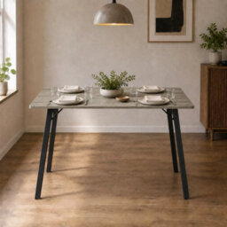 Greige Oak Wooden Rectangular Dining Table With Splayed Black Metal Legs Kitchen - thumbnail 4