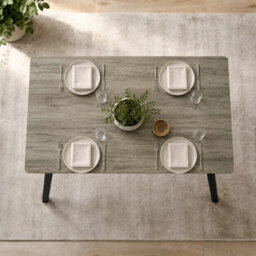 Greige Oak Wooden Rectangular Dining Table With Splayed Black Metal Legs Kitchen - thumbnail 6