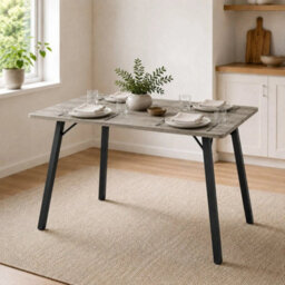 Greige Oak Wooden Rectangular Dining Table With Splayed Black Metal Legs Kitchen - thumbnail 5