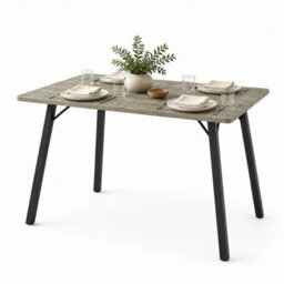 Greige Oak Wooden Rectangular Dining Table With Splayed Black Metal Legs Kitchen - thumbnail 1