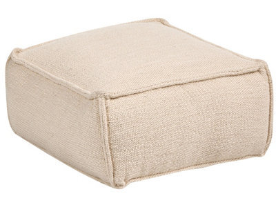 Wyld And Coco Beige Cotton Pouffe - Refillable Eps Bead Square Footstool 50X50X30 Cm - image 1