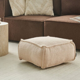 Wyld And Coco Beige Cotton Pouffe - Refillable Eps Bead Square Footstool 50X50X30 Cm - thumbnail 2